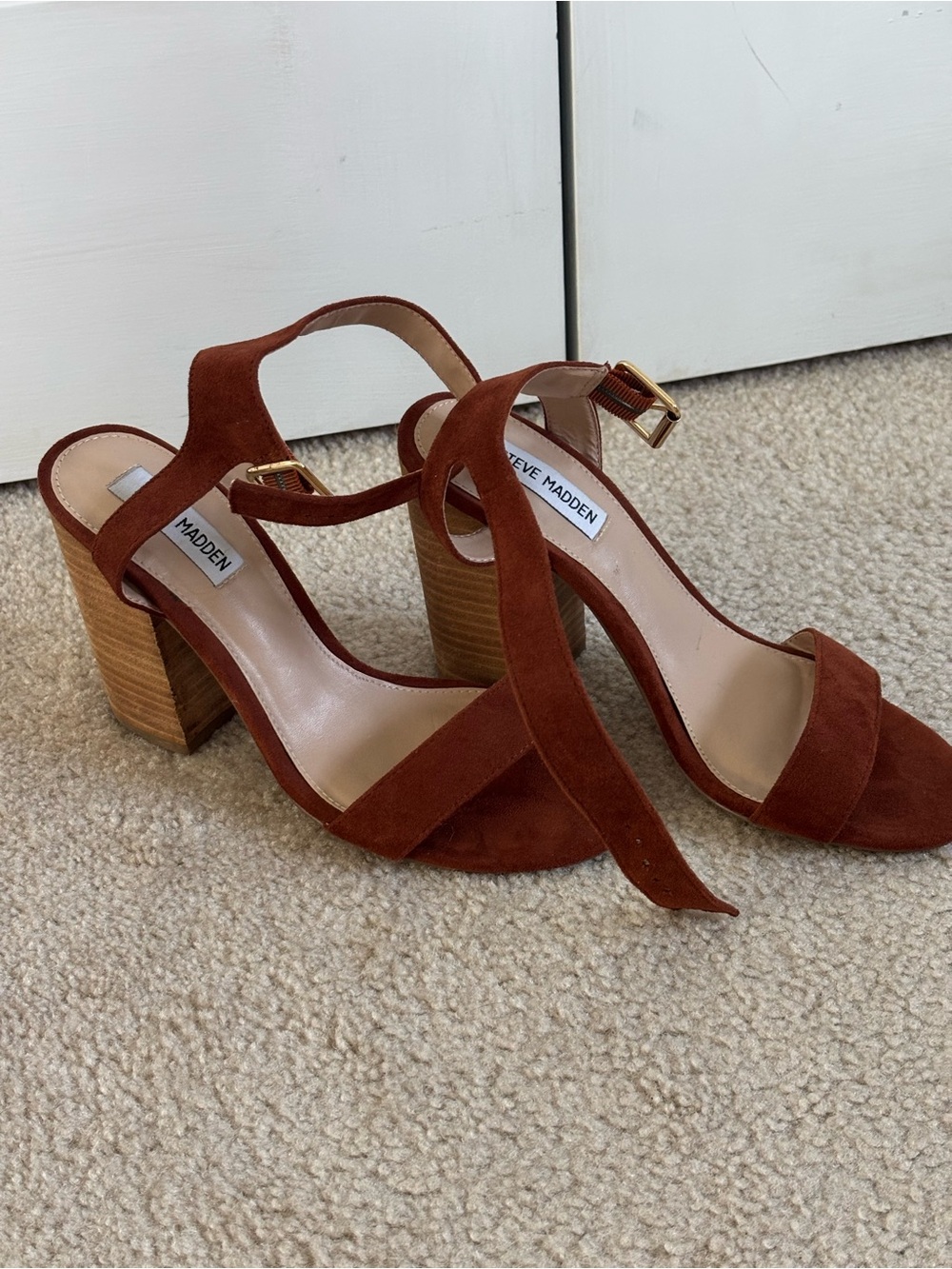 Steve Madden Rust Suede Block Heel Sandals with Ankle Strap